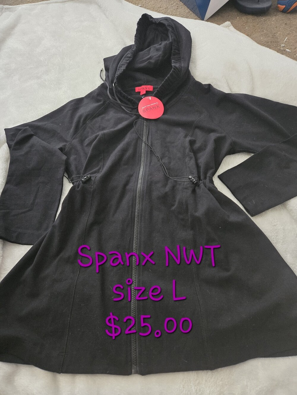 SPANX Black Hooded Zip-Up Utility Jacket